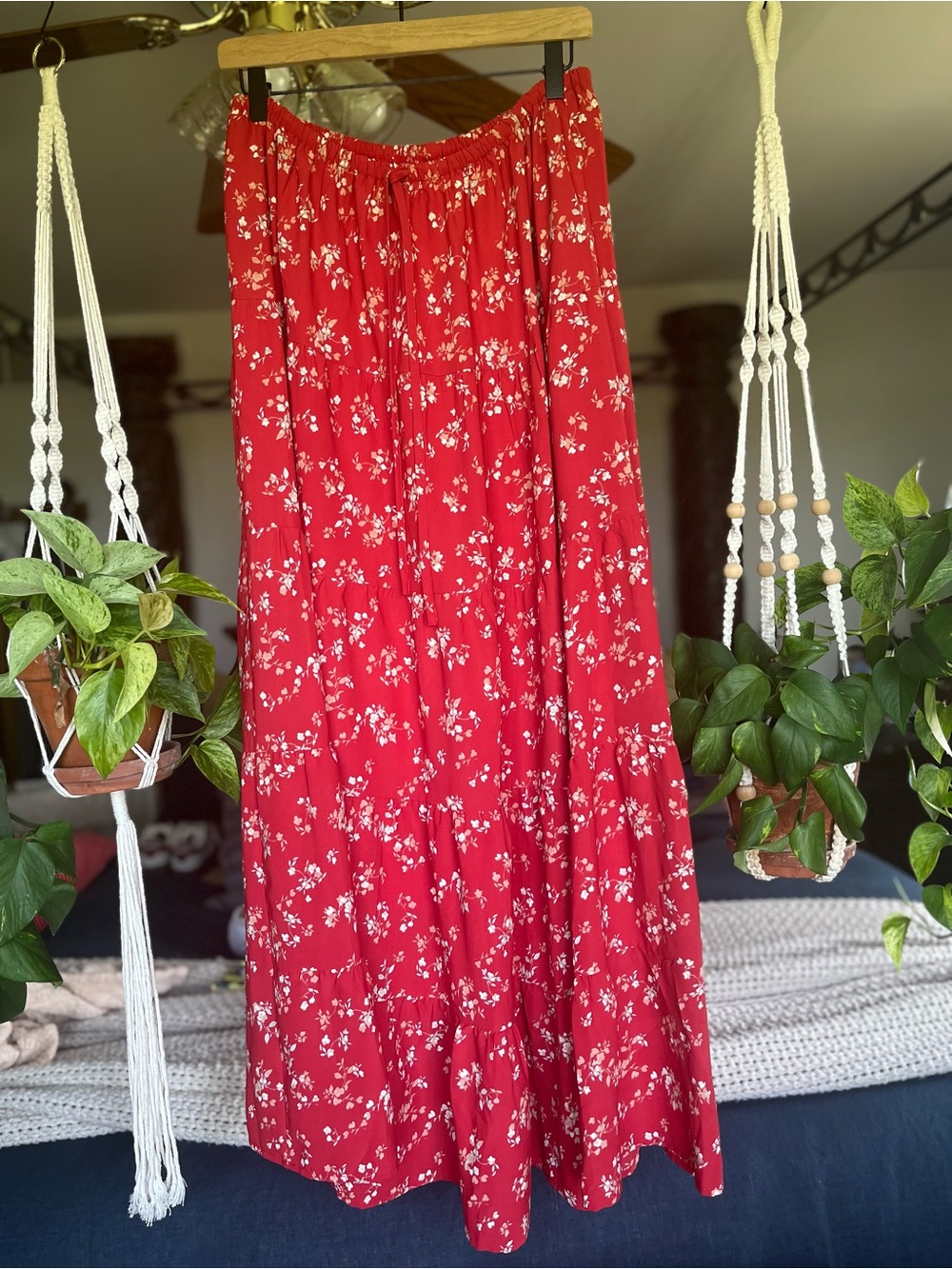Henly Red Floral Tiered Maxi Skirt - Picture 2 of 6